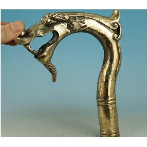 YM 324 100% bronze Pure Copper Brass old Grandpa Good Lucky Walking Stick Head Big Chinese Old Handmade Carved Dra COLLECT