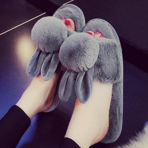 Women Flip Flops Slippers Cotton Slippers Winter Fur Slides Ladies Home Furry Slippers Warm Indoor Shoes