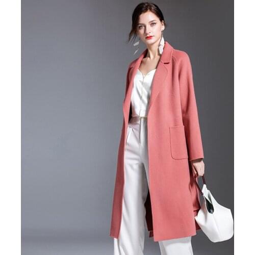 Womens winter overcoats pink belt Double-sided wool cashmere outwear 2019 autumn plus size ladies fashion long free ship