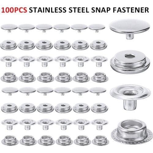 100PCS Stainless Steel Snap Fastener Press Studs Cap Button Marine Boat Set Sewing Accessories Buttons For Clothing