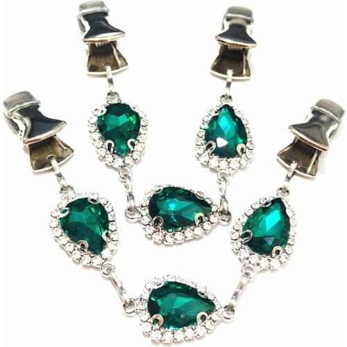 2pcs/lot Peacock Green Crystal Cape Clasps Rhinestone Sweater Shawl Cloak Clips Women Cardigan Brooch Cinch Guard Clamps