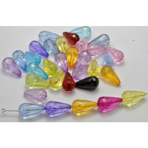 50 Mixed Colour Transparent Acrylic Faceted Teardrop Charm Beads 10X18mm Accessories fashion