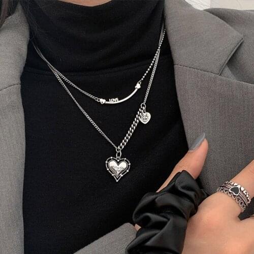 925 Sterling Silver Vintage Necklace For Women Heart Charm Elegant Party Jewelry dz599