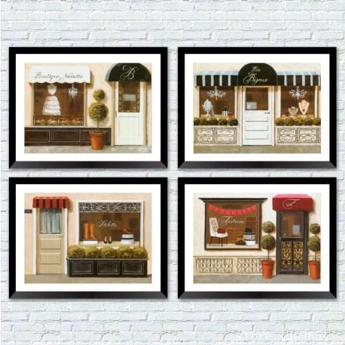 No frame pastoral street shop door scenery canvas printings oil painting printed on cotton home wall art decoration pictures