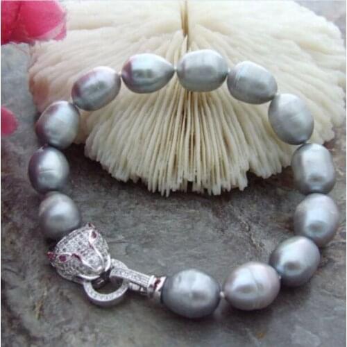 Jewelry Pearl Bracelet natura 10-11mm south sea grey baroque pearl bracelet 7.5-8 inch Free Shipping