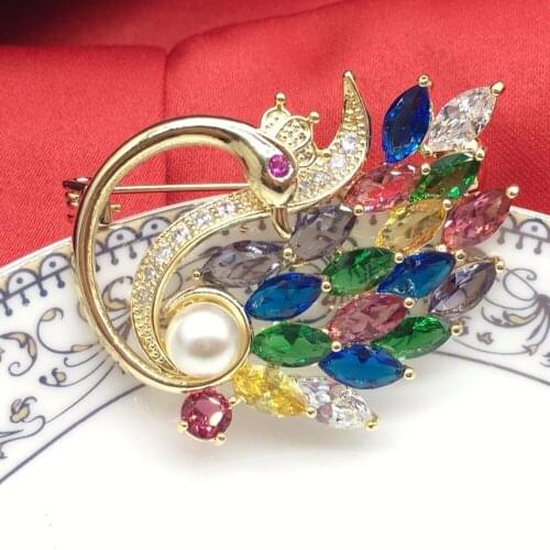 Zircon brooch fashion swan crystal colored zircon brooch ladies pearl wedding bride brooch and christmas