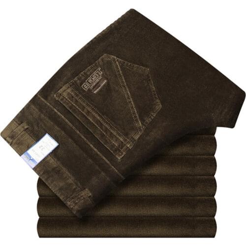 Autumn Winter Corduroy Pants Men Business Casual Pants Loose Elastic Straight Fit Pants Male Corduroy Red Trousers Plus Size 42