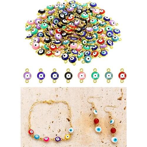 100 Pcs Evil Eye Beads Spacer Beads Charms DIY , 8 Mixed Colors (6 mm Diameter)