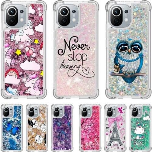 Mi 11 Cover For Xiaomi Mi 11 Case Quicksand Phone Case on For Xiomi Mi 11 Xiaomi 11 Mi11 Coque Glitter Liquid Soft Cases Etui