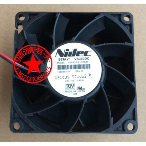 Nidec V35132-51RCK1F VA300AC DC 24V 0.45A 80x80x38mm 2-Wire Server Cooling Fan