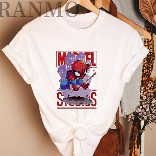 Spider-man Black Panther Captain America T Shirt Superhero Tshirt Women Summer Short Sleeve Loose White Cartoon T-shirts Tops