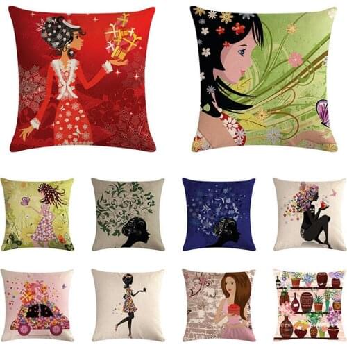 Cotton Linen Flower Butterfly Girl Printed Kitchen Aprons for Women Throw Pillow Cushion Decorative Vintage Cotton i841