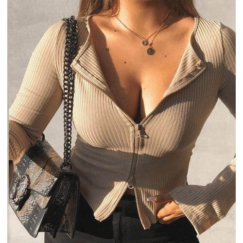 Solid Slim Zipper Women Knitted Cardigan Tops O-Neck Knit Ribbed Long Sleeve Ladies Sweater Cardigans Fashion Casual Spring New