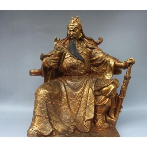 16" Chinese Copper Guan Gong Guan War God Warrior Buddha Statue
