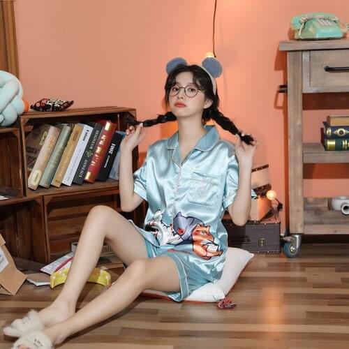 2021 Women Pajamas Set 5XL Luxury Style Cute Cartoons Print Sleepwear Sweet Girl Silk Like Leisure Home Wear 2 Piece Nightwear