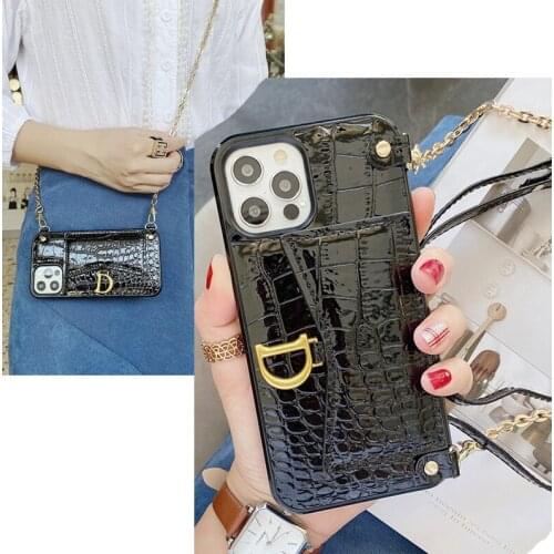 Wallet Strap Cord Chain Leather Phone Case For IPhone 12 11 Pro Max Neck Lanyard Carry Hang Crossbody Case