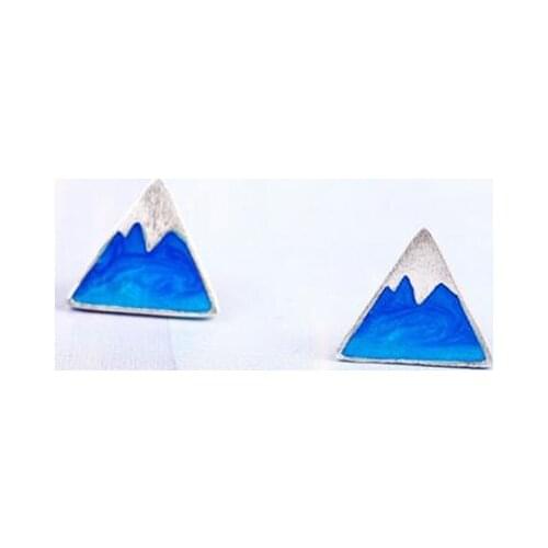 Creative New Fashion 925 Sterling Silver Jewelry Blue Triangle Geometry Snow Mountain Fresh Cute Female Stud Earrings SE496