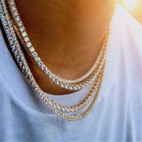 Fashion Hip Hop Punk Row Crystal Necklace Gold Color Tennis Chain Silver Color Rhinestone Choker Chain1 Gift For Men Gift