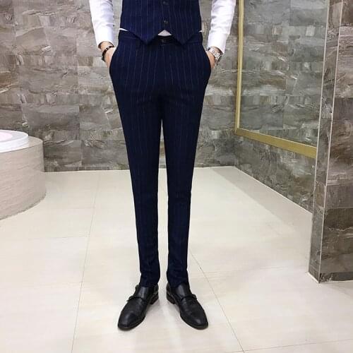 Fashion Casual Vertical Stripes Mens Suits Trousers Fit Elegant Business Banquet Suit Pants Men Size S M L XL 2XL 3XL