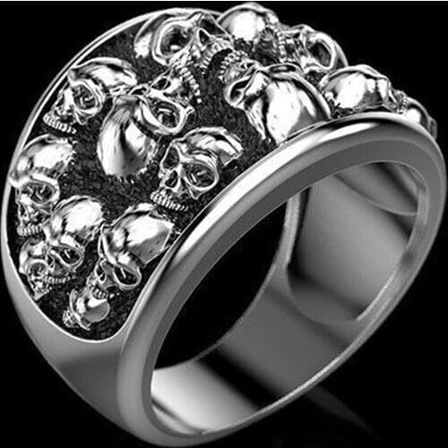 2021 Goth Punk Skull Finger Rings for Men Vintage Black Silver Color Hip Hop Rings Gothic Metal Statement trendy Fashion Jewelry