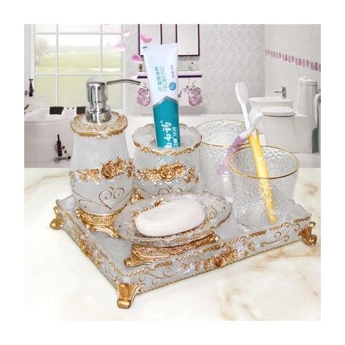 5pcs 6pcs Resin Bathroom Set Soap Dish Soap Dispenser Tooth Brush Holder Toothpick Holder Bathroom Accessories Set
