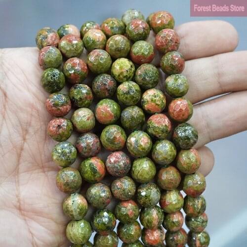 Natural Stone Beads Football Faceted Unakite Stone Round Loose Beads DIY Handmade Bracelet for Jewelry Making 15'' 4/6/8/10/12mm