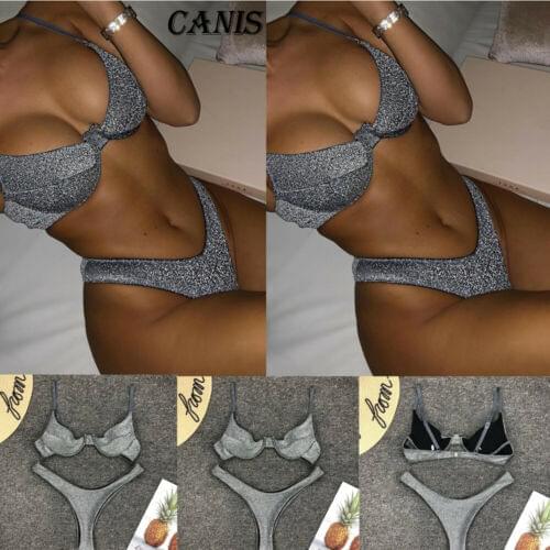 2021 newest Women Metallic Yarn Swimwear Sexy Bathing Suit with Steel Rings Low Waist Swimsuit Pool Party Bather