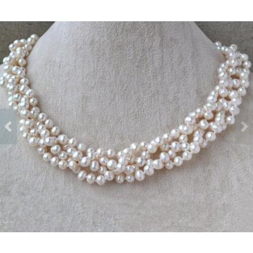 New Arrival Favorite Pearl Necklace 4 Rows 5-6mm White Color Genuine Freshwater Pearl Necklace Wedding Fine Women Gift