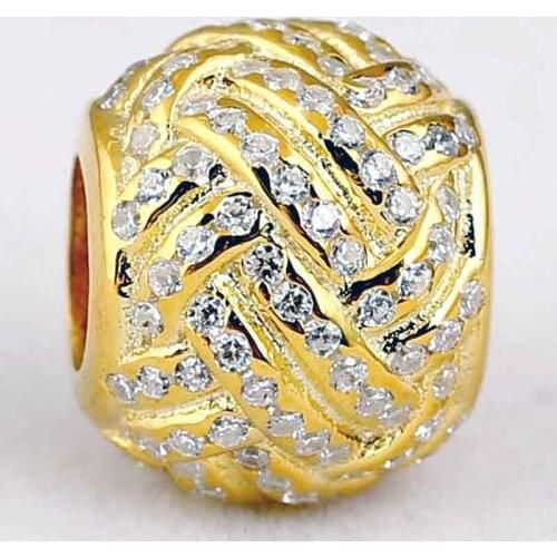 Original Gold Color Sparkling Love Knot With Crystal Beads Fit 925 Sterling Silver Bead Charm Bracelet Diy Jewelry