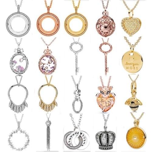 100% 925 Sterling Silver Rose Lioness Signature Spinning Hearts Dazzling Regal Pattern Necklace Fit Fashion Charm Trendy Jewelry