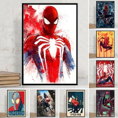 Superhero Marvel Poster Spiderman Character Painting Canvas Painting Prints Wall Art Decoration Pictures for Kids Bedroom Room