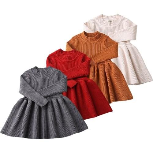 Spring fashion baby girls dress full sleeve girl clothing toddler girl dresses knitted kids dress