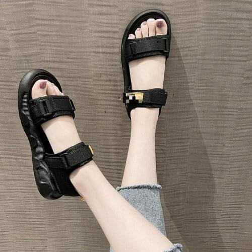 2021 New Women Real Leather Shoes Summer Sandals Buckle Strap Hollow Out Beach Sandals Cool Ladies Footwear Size 34-42