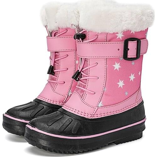 Kids High Boots Winter Childrens Shoes For Girls Waterproof And Sand-proof Cotton Shoes Boots Girl Winter 2021 Pink Brown