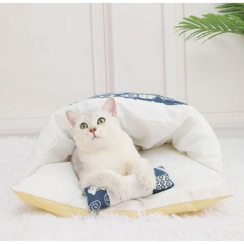 Removable Japanese Cat Sleeping Bag Sofas Mat Kawaii Winter Warm Cat House Small Pet Bed Puppy Kennel Nest Cushion Pet Supply