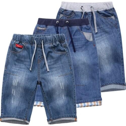 Blue Jean Shorts For Boys Summer Fashion Striped Design Kids Denim Short Pants For Childrens 90-160 CM Wear
