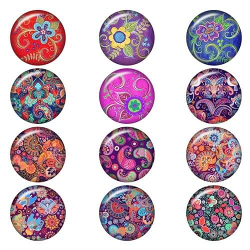 50PCS Mixed Glass Snap Button Jewelry Bohemia Flower For DIY 18MM Button Snap Bracelet Necklace Jewelry