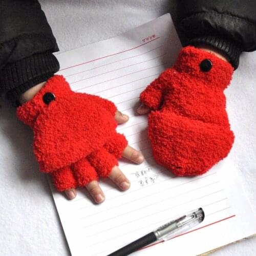 Warm Coral Fleece Thicken Kids Gloves Winter Keep Warm Children Baby Plush Furry Full Finger Mittens Soft Gloves For 7-11Years
