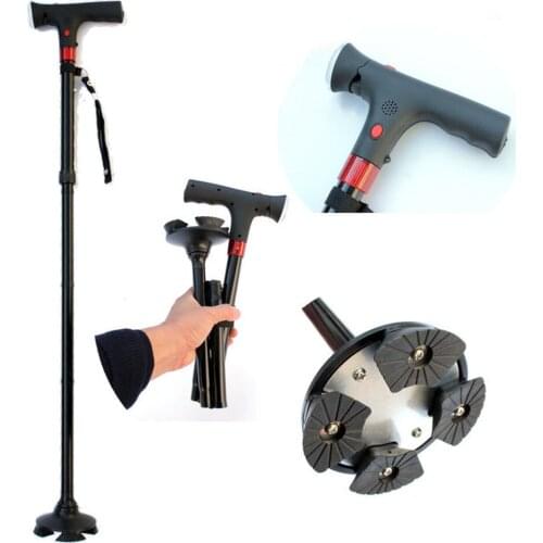 Smart Collapsible Telescopic Cane Elderly People Four-legged Non-slip Aluminum Alloy Crutches With Light For The Elder Cane