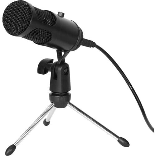USB Desktop Condenser Microphone Plug and Play Computer Mic with Volume Control for Gaming Recording Live Streaming