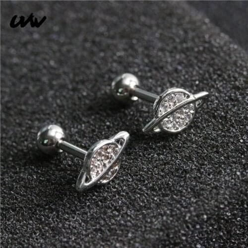 UVW350 2pc Lovely Tiny Spacecraft Helix Tragus Piercing Earrings for Women Crystal Stud Earrings Pendientes Brincos Gift
