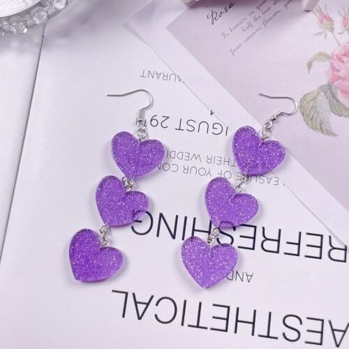 ZALEBABA brincos de acrílico de gato, grande brinco pendurado, moda feminina, novo estilo, Purple shining pink heart decoration
