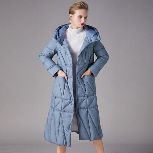 Long Duck Down Jacket Women Winter 2020 New Fashion Outerwear Coats Hooded Thick Warm Snow Parkas Ladies Puffer Blue Overcoat