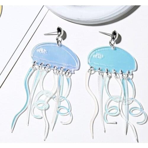 Super Cool Jewelry Handmade Color Change Acrylic Jellyfish Drop Earrings For Women New Style Tassel Long Animal Dangle Earrings