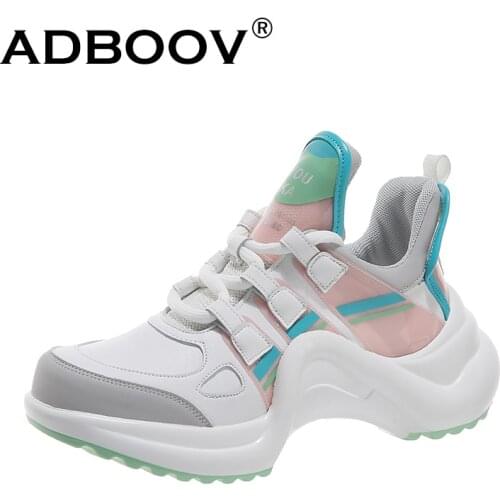 ADBOOV New Chunky Sneakers Women Thick Sole Leather Dad Shoes Woman