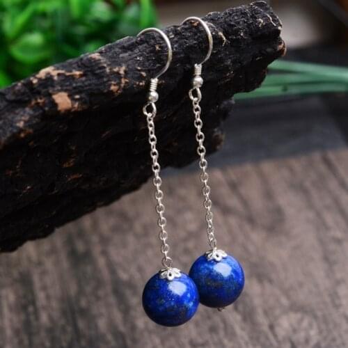 925 Silver Natural Lapis Lazuli 8-10mm Beads Earrings Original Simple Jade Pulp Bead Handmade Gift Women Fine Stone Jewelry New