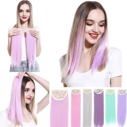 Clip in Hair Extension Colored Straight Pink Purple Green Natural Synthetic Hair Extension Clip On Hairpieces Fake Hair Pieces