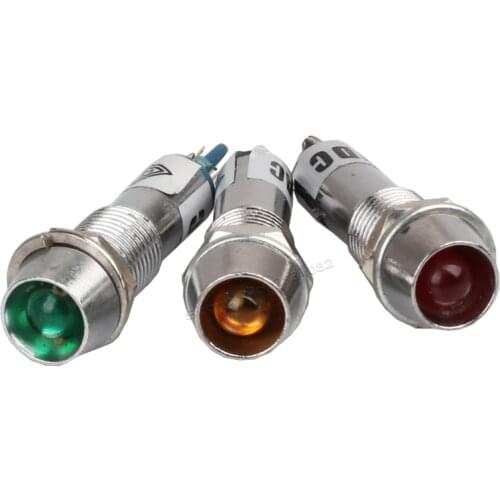 10pcs 8mm Metal LED Signal lamp indicator light Green red orange 24VDC 220VAC pilot lamp warning light NHC 2 pin terminal