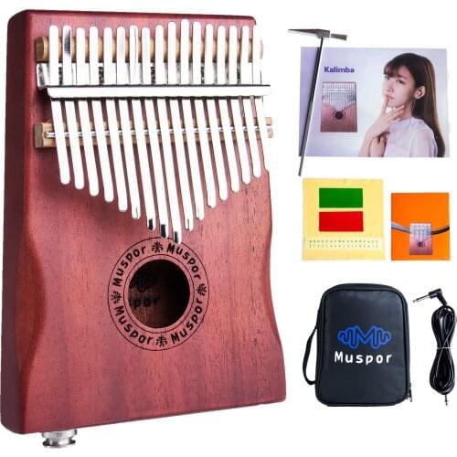 17-key mahogany electric EQ kalimba Mbira thumb piano + audio cable Keyboard instrument pickup Kalimba Sanza
