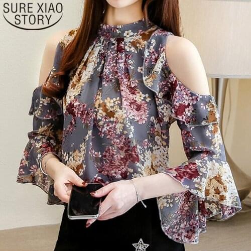 2021 Summer Floral Print Blouses Womens Korean Office Butterfly Sleeve O-neck Shirt Fashion Clothes Elegant Female Tops 5388